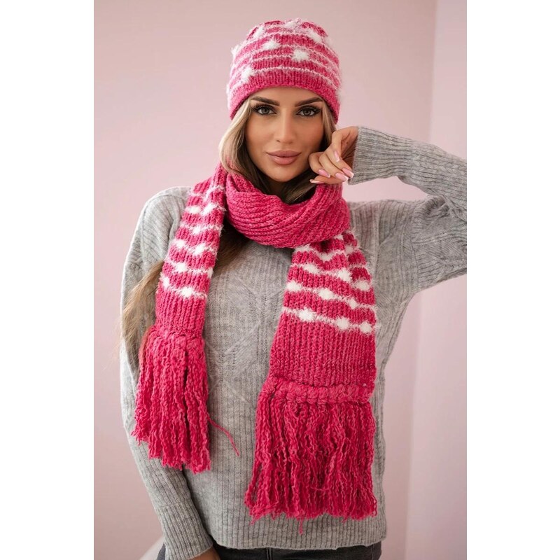 MladaModa Komplet - dámska čiapka + šál K304 malinová 36636989