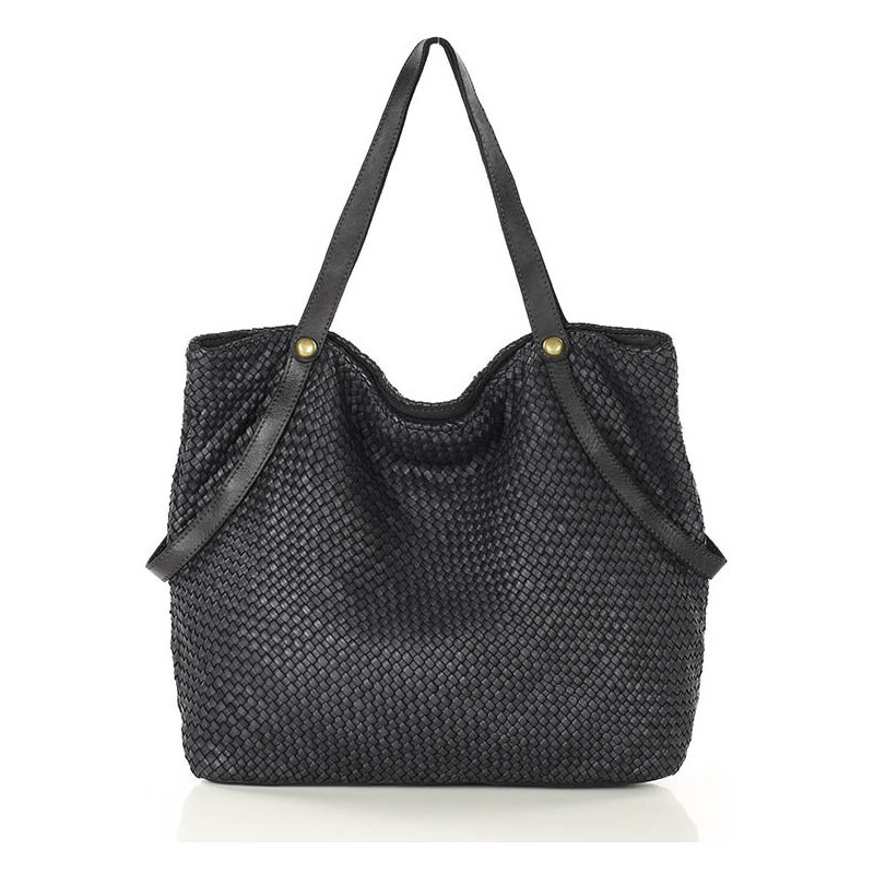 MARCO MAZZINI Veľká pletená kožená shopper taška | čierna v244a 60290510