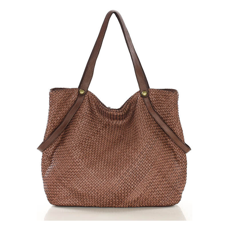MARCO MAZZINI Veľká pletená kožená shopper taška | hnedá v244b 60290511
