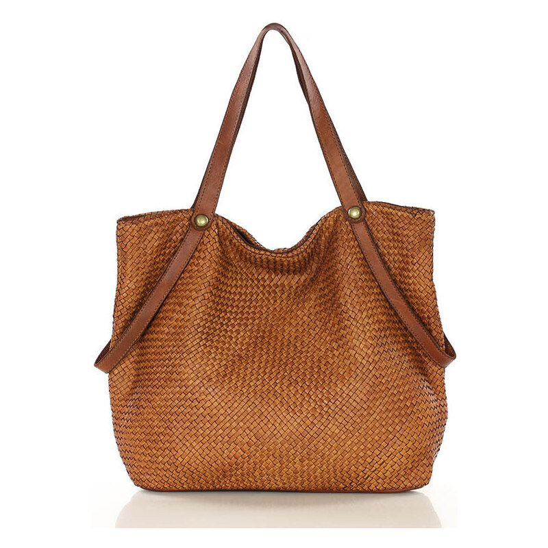 MARCO MAZZINI Veľká pletená kožená shopper taška | camel v244c 60290512