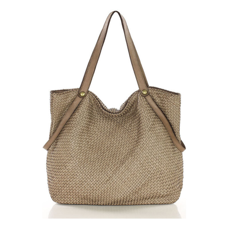 MARCO MAZZINI Veľká pletená kožená shopper taška | béžová v244d 60290513