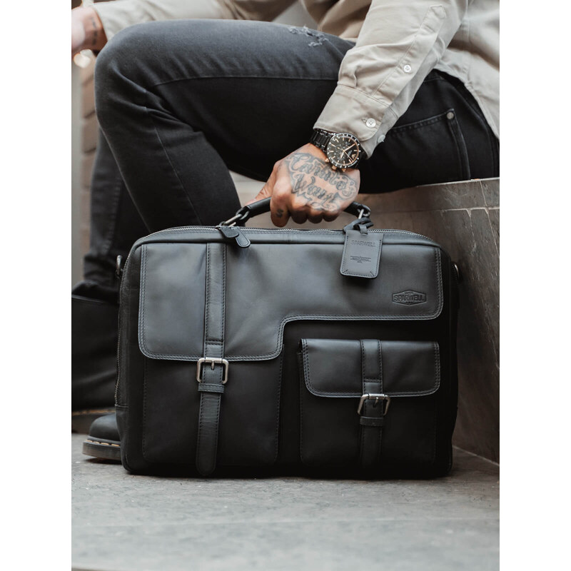 Pánska kožená taška cez rameno Sparwell Dylén - čierna 44409456