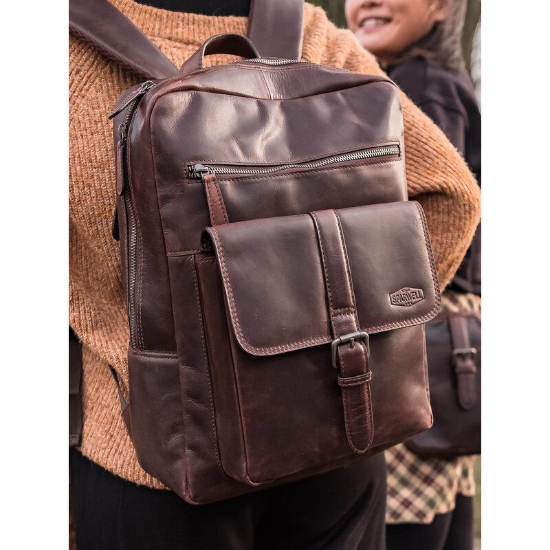 Kožený batoh Sparwell London - tmavo hnědá 44072176