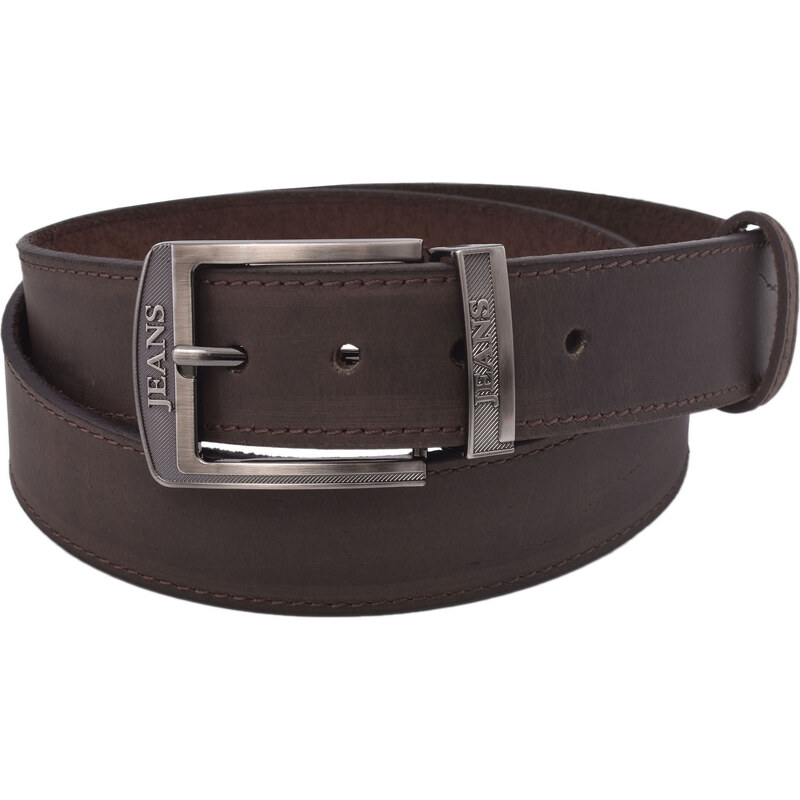 Mercucio Pánsky kožený opasok 747-40-33 tmavohnedý šitý pracka Jeans 64508240