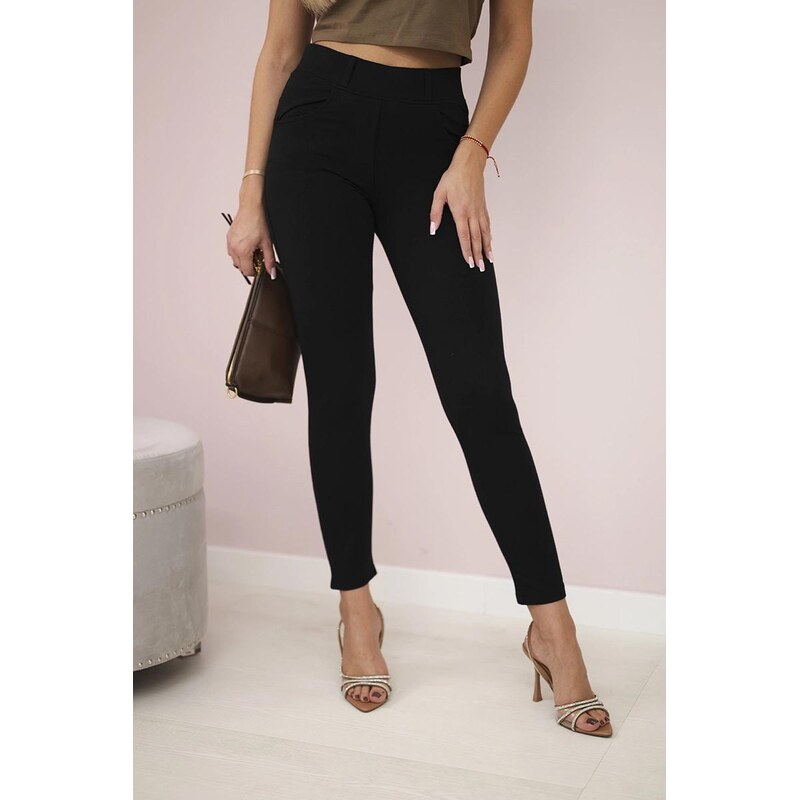 MladaModa Bavlnené nohavice s mašličkou model 3695 čierne 63034469