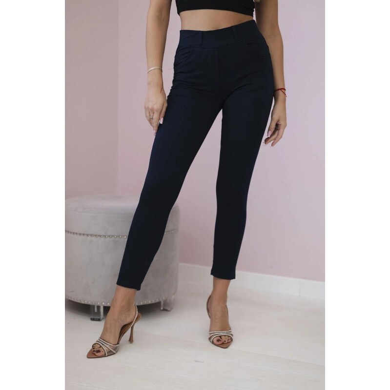 MladaModa Bavlnené nohavice s mašličkou model 3695 farba námornícka 63034471