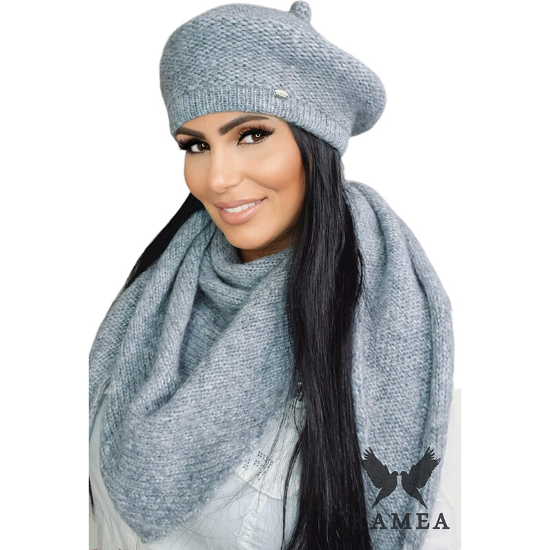 Kamea Šedý dámsky set baretka + šál Ofelia, Farba šedá 60350259
