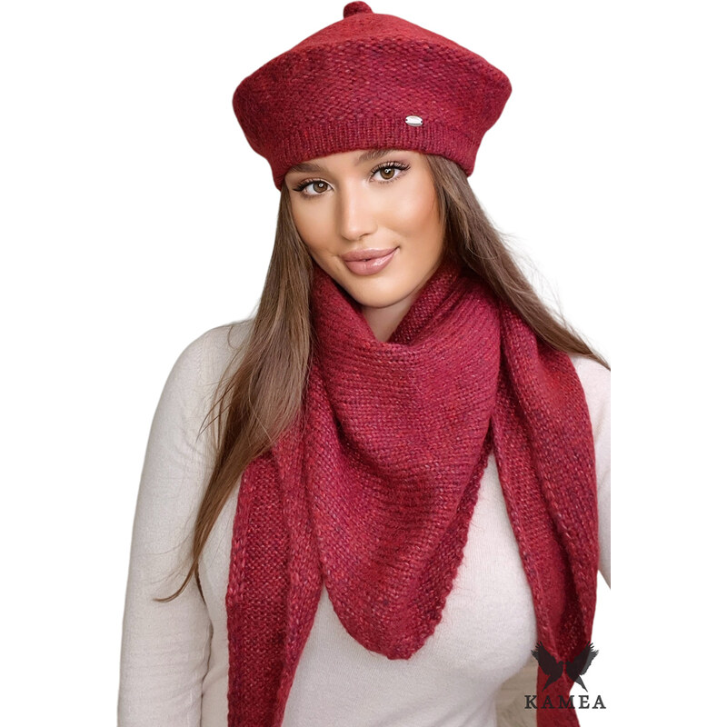 Kamea Vínový dámsky set baretka + šál Ofelia, Farba vínová 60350260