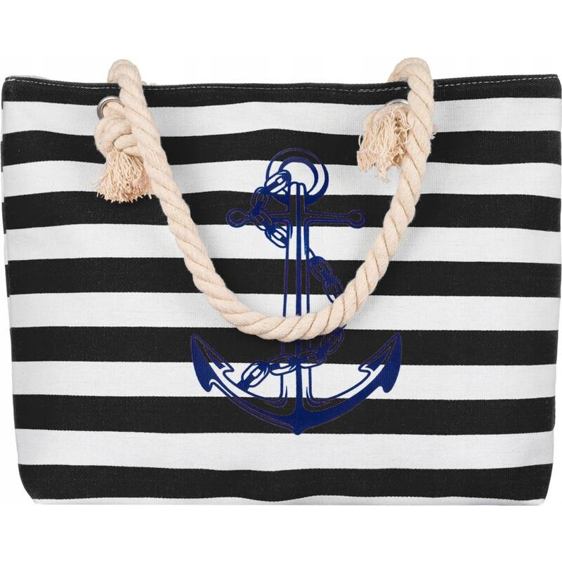 BASIC Čierno-biela dámska pruhovaná plážová taška [DH] 304 44444986