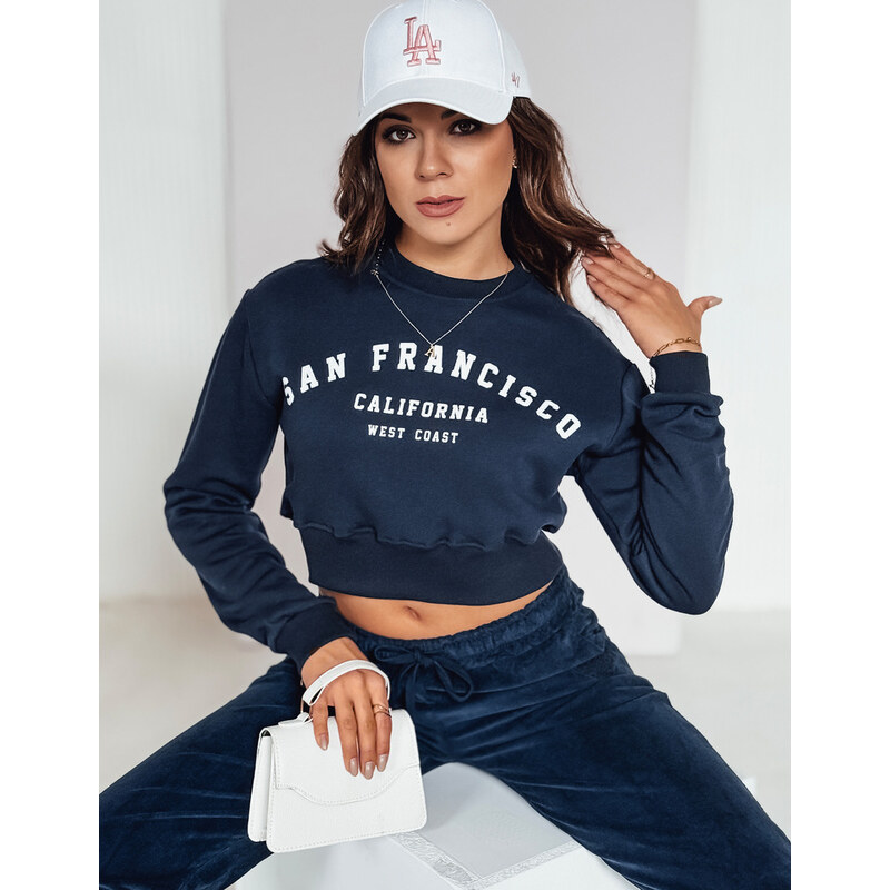BASIC Dámska tmavomodrá crop mikina s potlačou SAN FRANCISCO BY1344 60382006