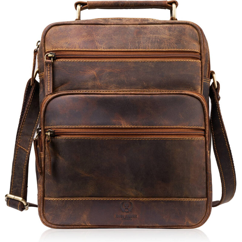 Paolo Peruzzi Pánska kožená taška cez rameno Vintage | hnedá T-127-HBR 60402955