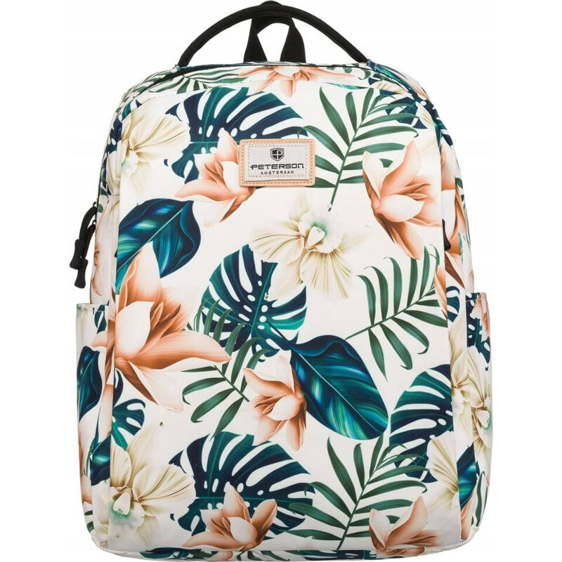 Peterson biely priestranný batoh so vzorom listov a kvetov PTN 77707 49672002