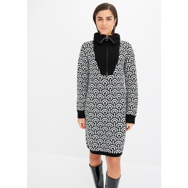 bonprix Pletené vzorované šaty, farba čierna 60418100