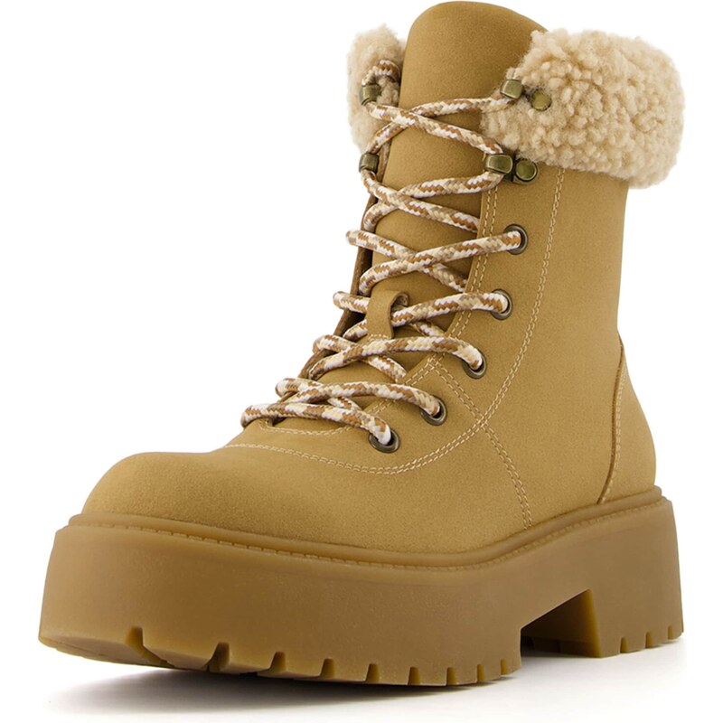 Bershka Šnurovacie členkové čižmy farba ťavej srsti / piesková 60428746