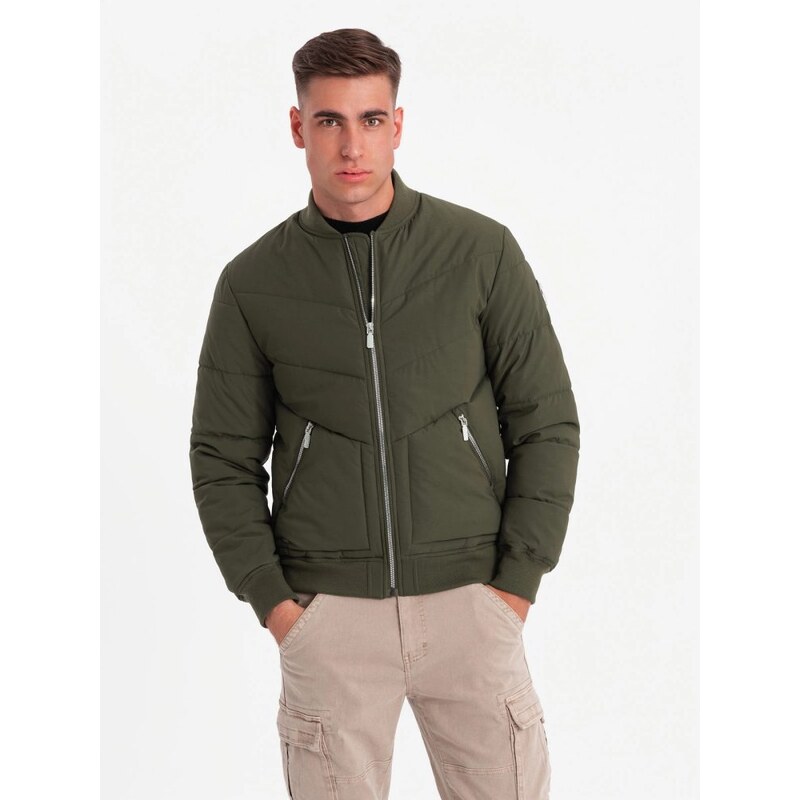 Ombre Clothing Štýlová pánska tmavoolivová bomber bunda V3 OM-JALP 57521621