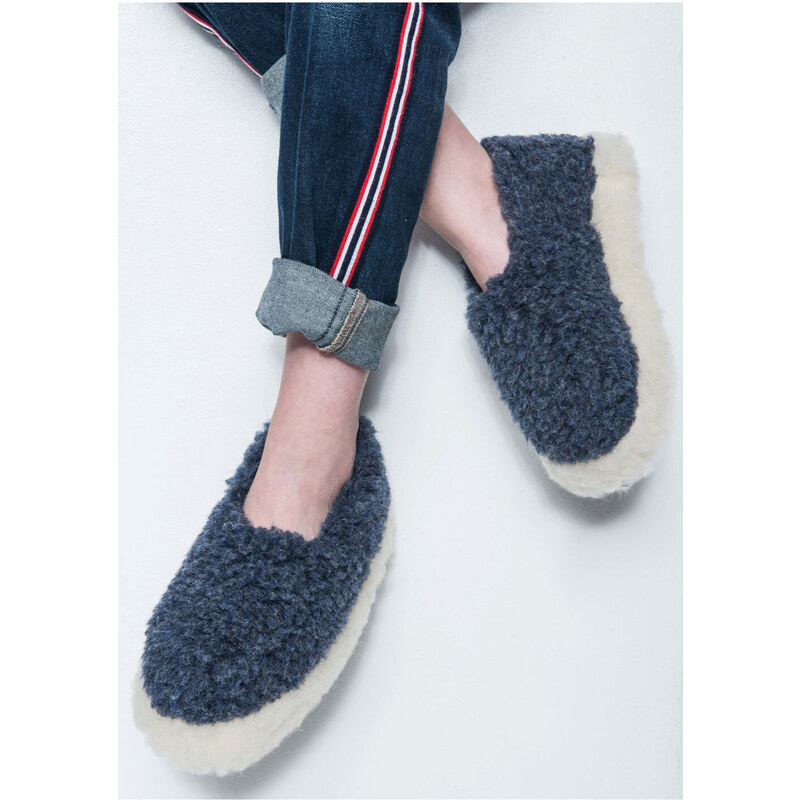 Glara Vlnené papuče modro-biele 60442518