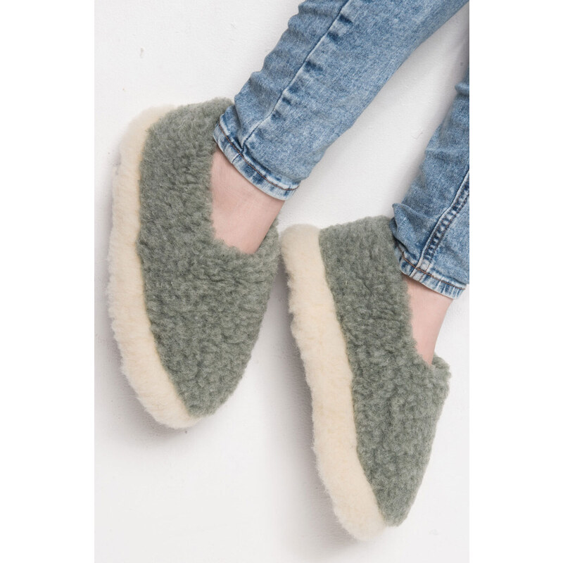 Glara Olivové papuče z vlny 60442513