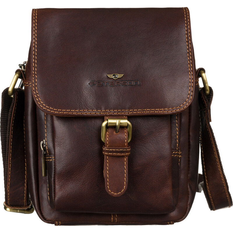 Peterson hnedá kožená taška cez rameno PTN TB-012-COM COGNAC 44080420