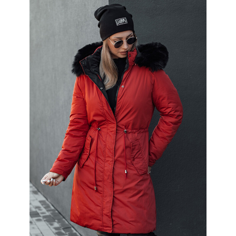 BASIC Červeno-čierna dámska obojstranná zimná bunda s kapucňou 60443545