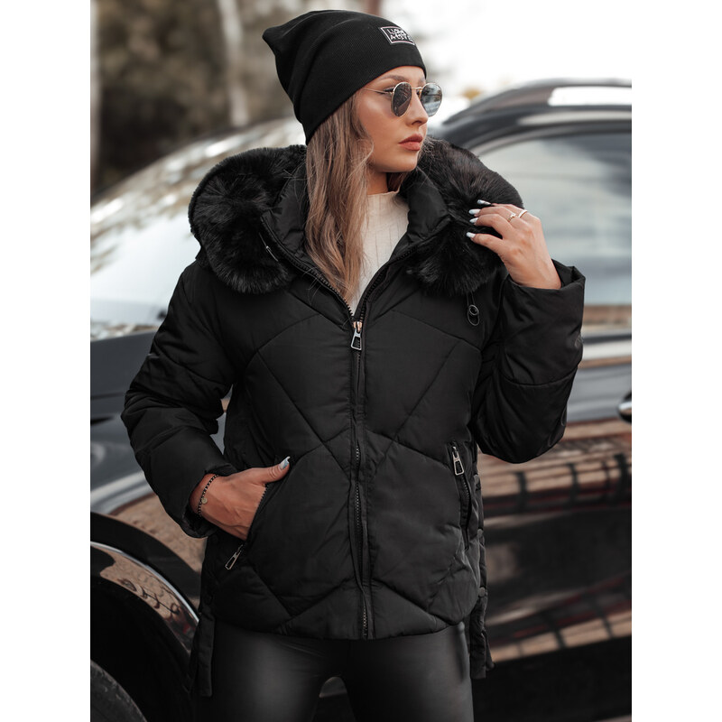 BASIC Čierna dámska zimná prešívaná bunda s kapucňou MODIVA TY4726 60443547