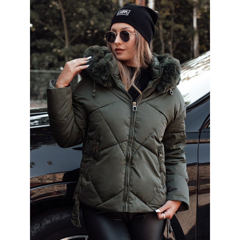 BASIC Khaki dámska zimná prešívaná bunda s kapucňou MODIVA TY4727 60443548