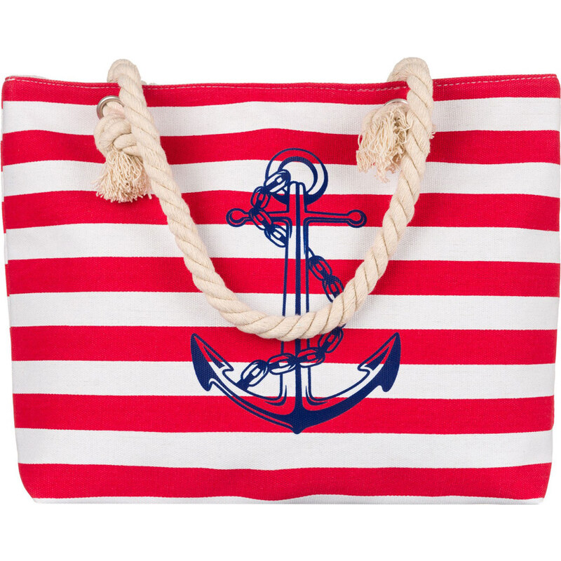 BASIC Červeno-biela dámska pruhovaná plážová taška 304 56307022