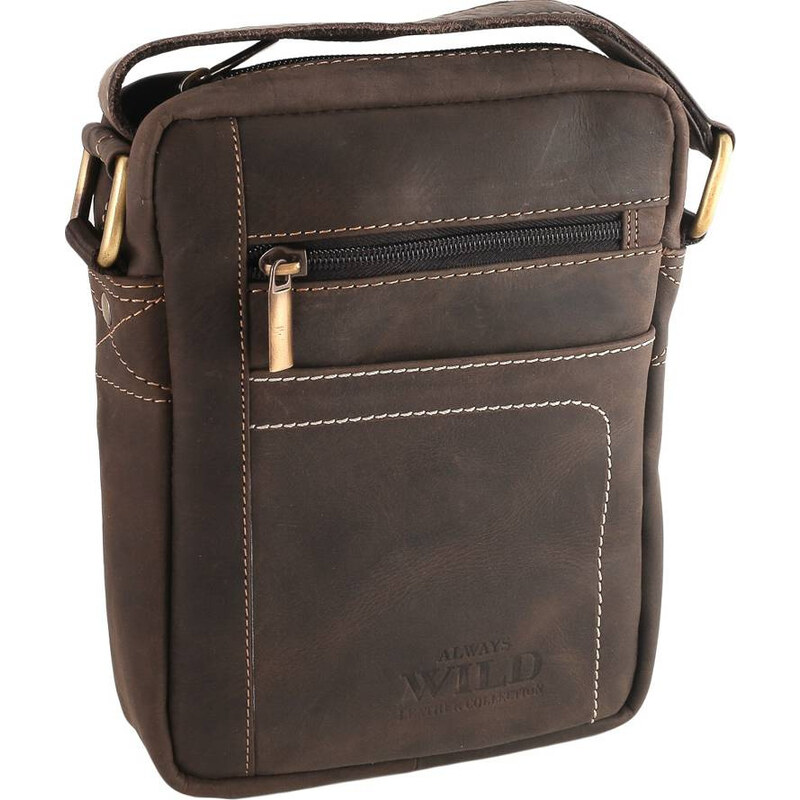 Always Wild Tmavohnedá pánska kožená taška cez rameno [DH] 250840-MH 44704712