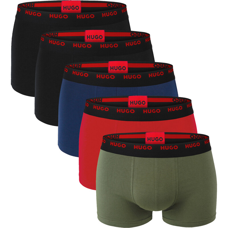 HUGO - boxerky 5PACK cotton stretch modern dark blue / red logo waist 60494986