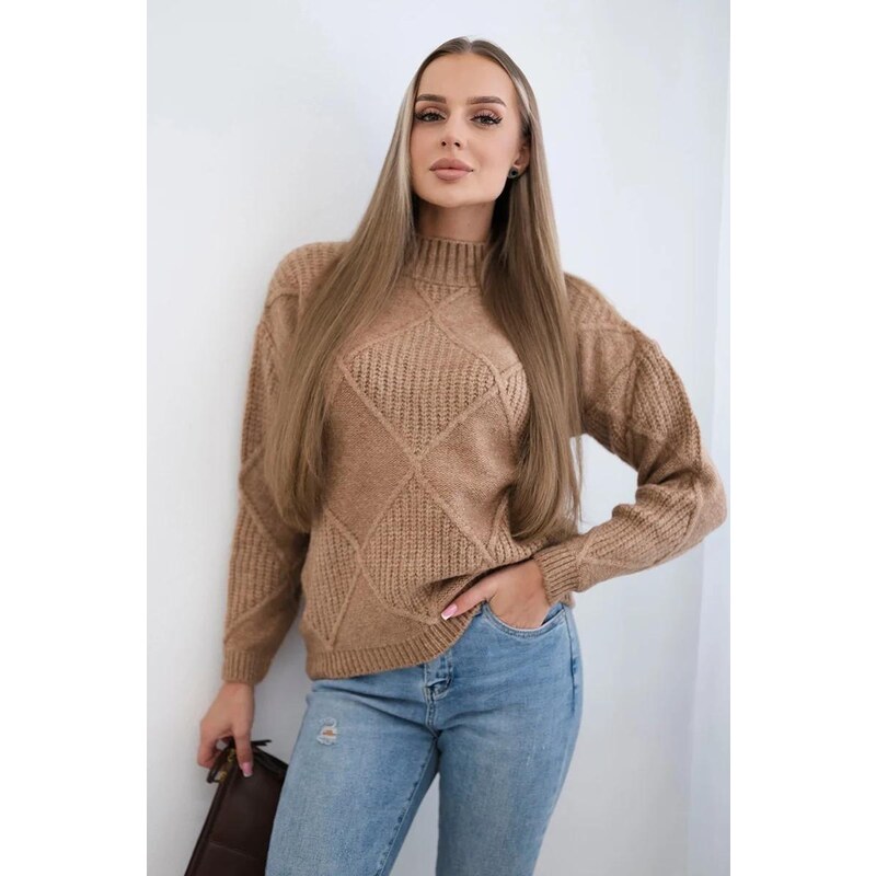 MladaModa Sveter so stojačikom model 2024-12 farba camel 58163691