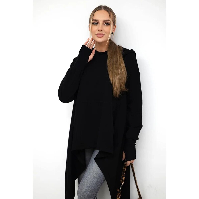 MladaModa Mikina v tunikovom štýle s kapucňou model 9385 čierna 35230844