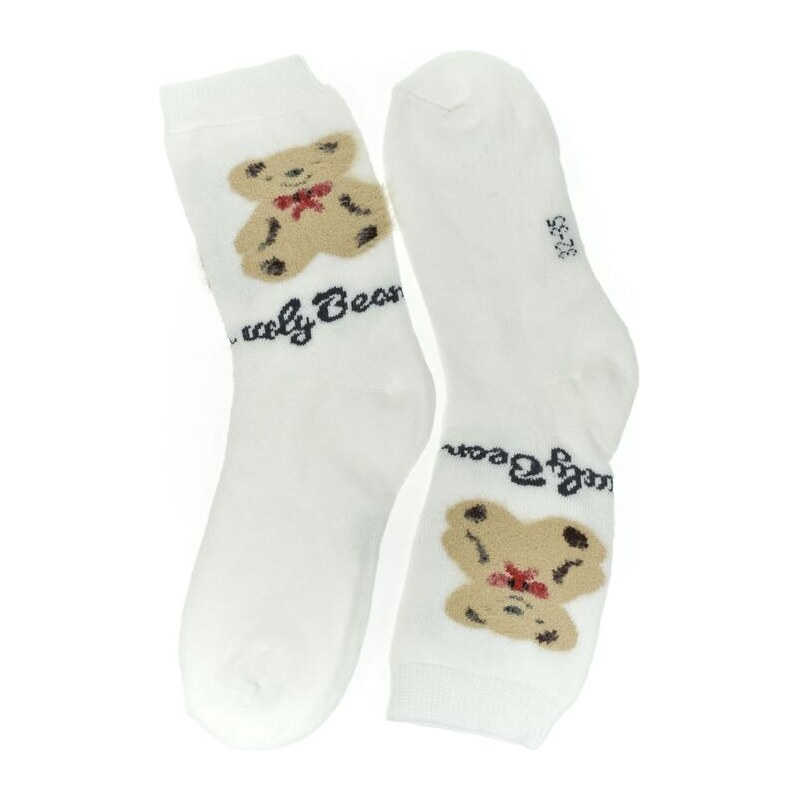 AURA.VIA Detské bavlnené biele ponožky BEAR 24-35 60501321