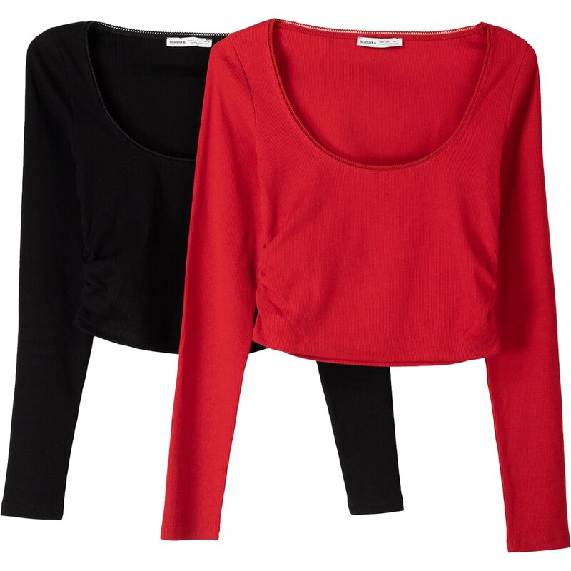 Bershka Tričko červená / čierna 63149086