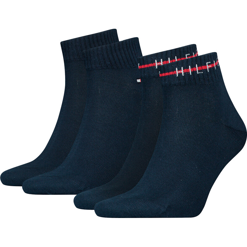 TOMMY HILFIGER - 2PACK stripe logo quarter pánske ponožky tmavomodré 60514751