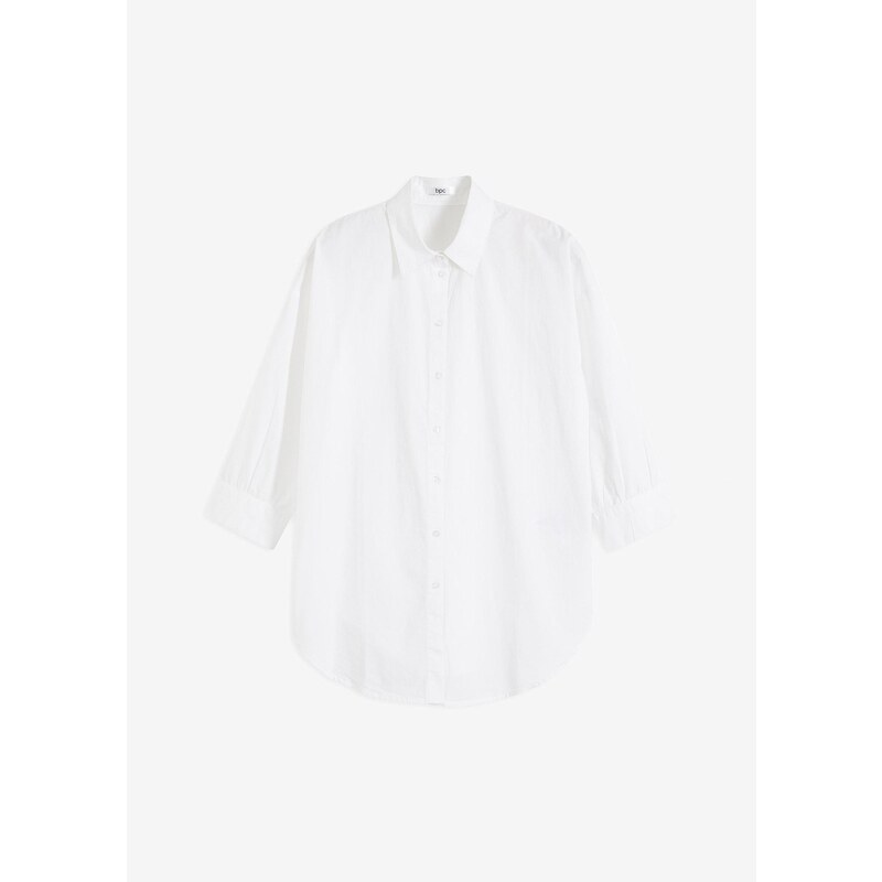 bonprix Blúzka oversize s 3/4-rukávom z bavlny, farba biela 48491841