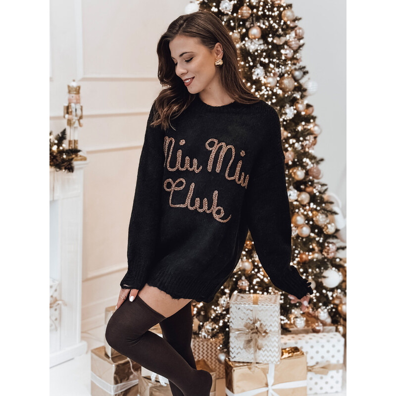 BASIC Čierny dámsky teplý sveter s vyšívaným nápisom MIU MIU MY2347 60518839