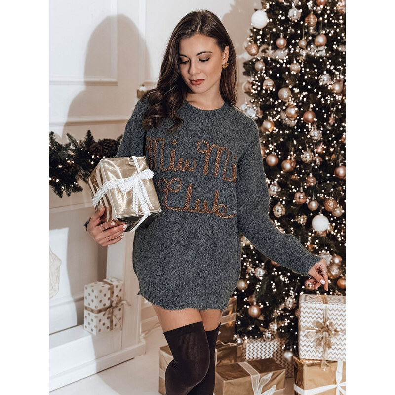 BASIC Tmavosivý dámsky teplý sveter s vyšívaným nápisom MIU MIU MY2348 60518841