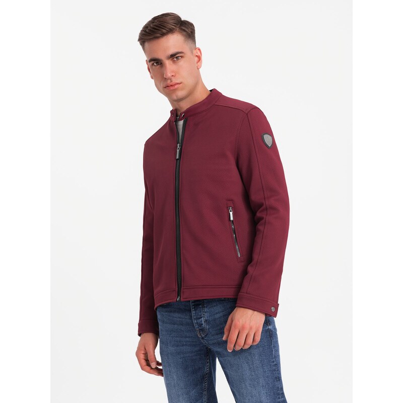 Ombre Mens BIKER jacket in structured fabric - maroon 50542259