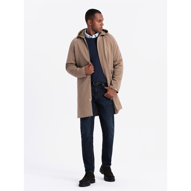 Ombre Mens hooded coat in fine stripe - coffee 51256233