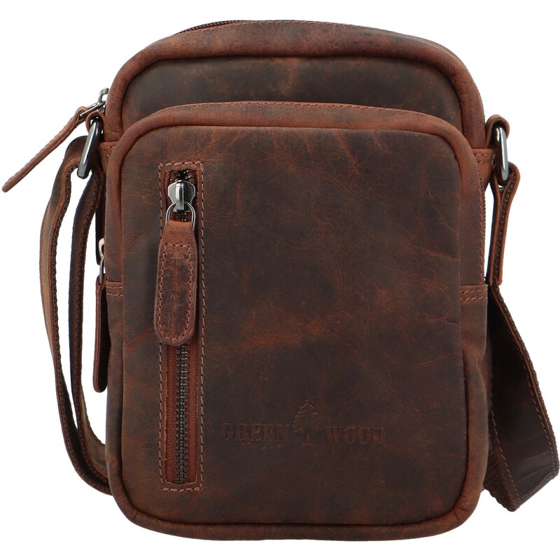 Pánska kožená taška Green Wood Element, tmavo hnedá 66420431