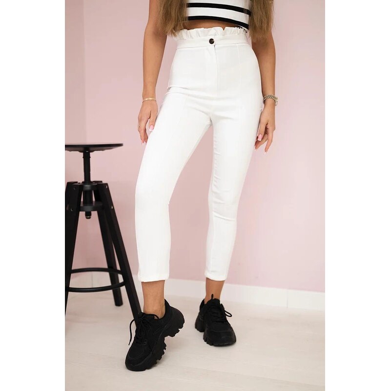 MladaModa 7/8 nohavice s nariasením v páse model 9371 farba ecru 46519955