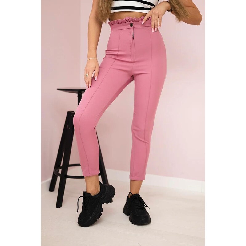 MladaModa 7/8 nohavice s nariasením v páse model 9371 staroružové 46519956