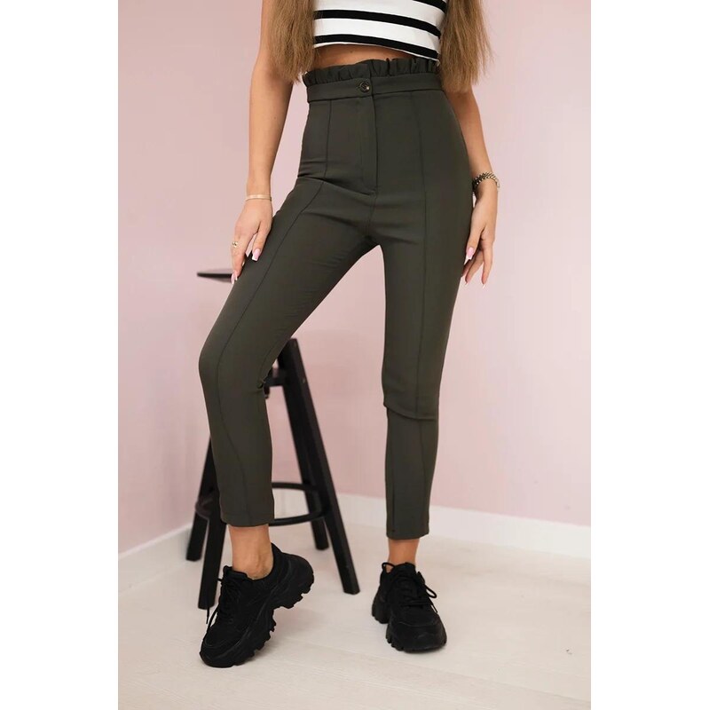 MladaModa 7/8 nohavice s nariasením v páse model 9371 farba khaki 46519961