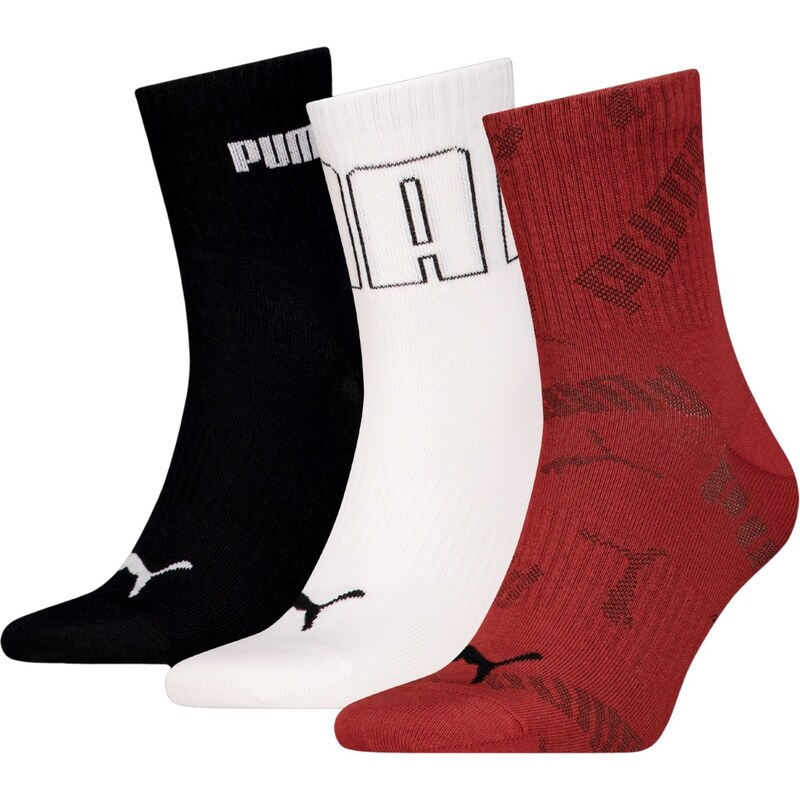 Puma unisex mesh logo short crew sock 3p red combo 60585672
