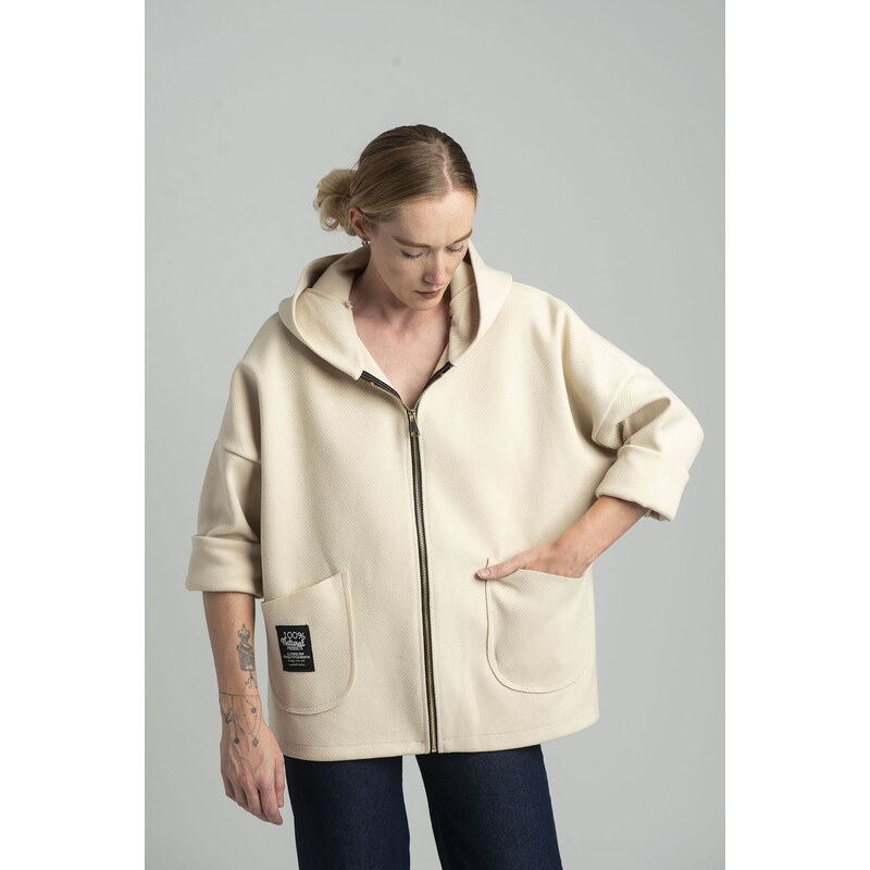 New collection Beige transitional light jacket with hood 60595196