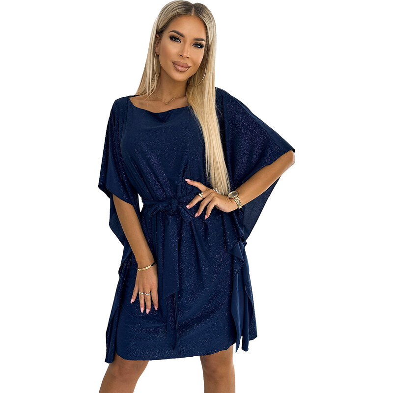 Numoco Motýlie šaty SOFIA so zaväzovaním v páse tmavomodrá s 62986518