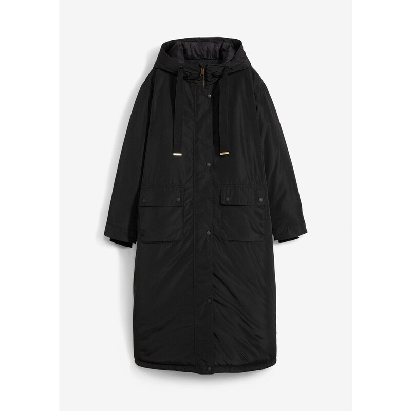 bonprix Široká bunda parka, A-strih, so šnúrkou, farba čierna 60614342