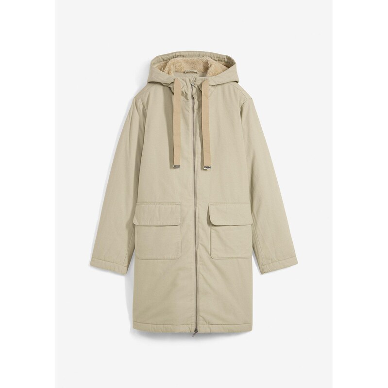 bonprix Široká zimná bunda parka s kapucňou, farba béžová 60614339