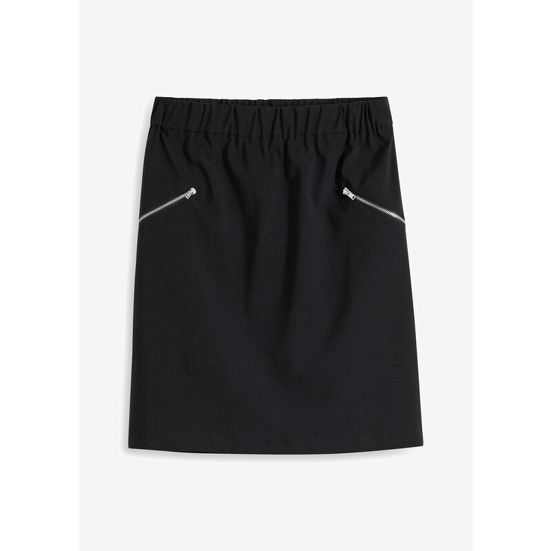 bonprix Bengalínová sukňa s vreckami na zips, farba čierna 60614373