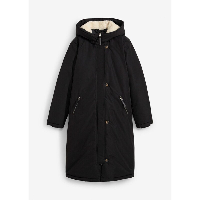 bonprix Zimný kabát s kožušinou na kapucni, farba čierna 60614406