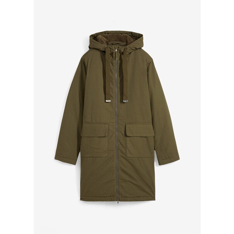 bonprix Široká zimná bunda parka s kapucňou, farba zelená 60614473
